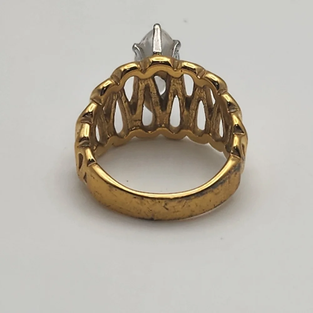 Vintage Vargas 18KT GE & Marquise Solitaire Rhinestone Ring (7.25)
